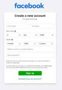 Image: Facebook Sign Up